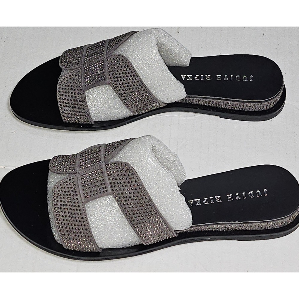 Judith Ripka Sloane Pewter Rhinestone Embellished Slide Sandals A276371 Size 5M - Picture 2 of 10